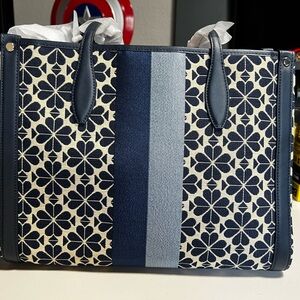 Kate Spade Blue Jaquard Floral Medium Market Tote NWT